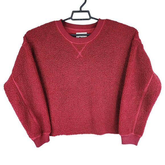 Womens Red American Eagle Sherpa Crop Sweater Crew Neck Long Sleeve Size S - Picture 1 of 11